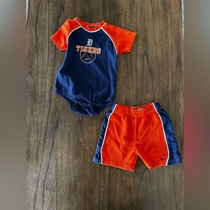 Vintage Nike Detroit Tigers Baby Outfit 18M MLB Set 2 piece bodysuit Shorts